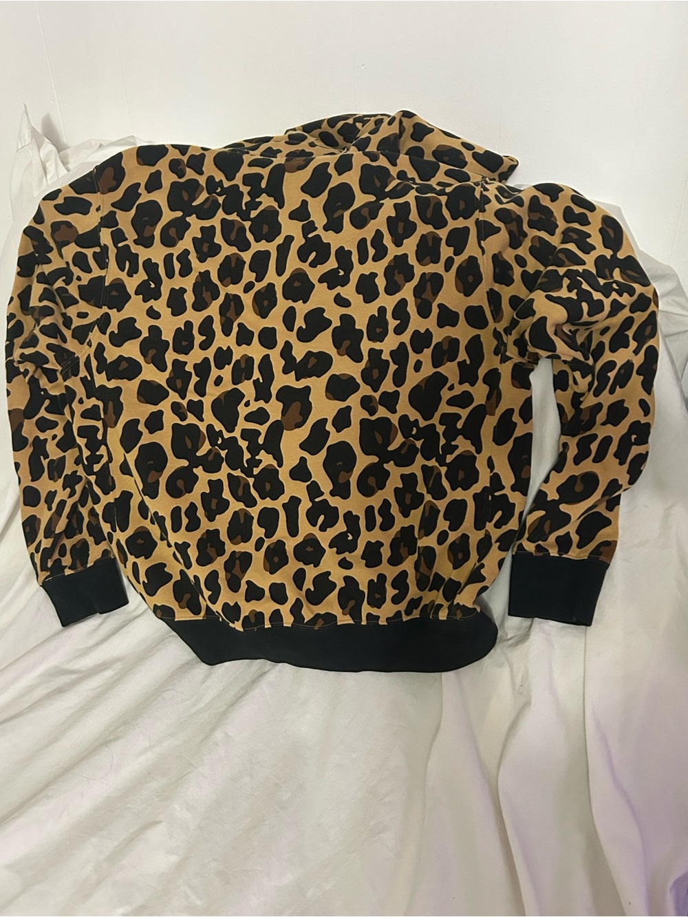 Nike Leopard Print Pullover Hoodie in Tan, Black with Red Logo - Picture 7 of 7